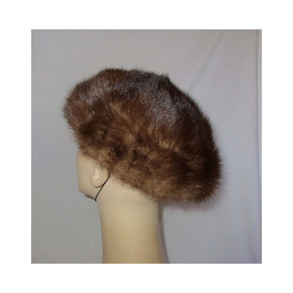 Vintage 1950's Elizabeth Strawbridge Clothier Brown Mink Fur Tilted Pillbox Hat - Picture 4 of 7